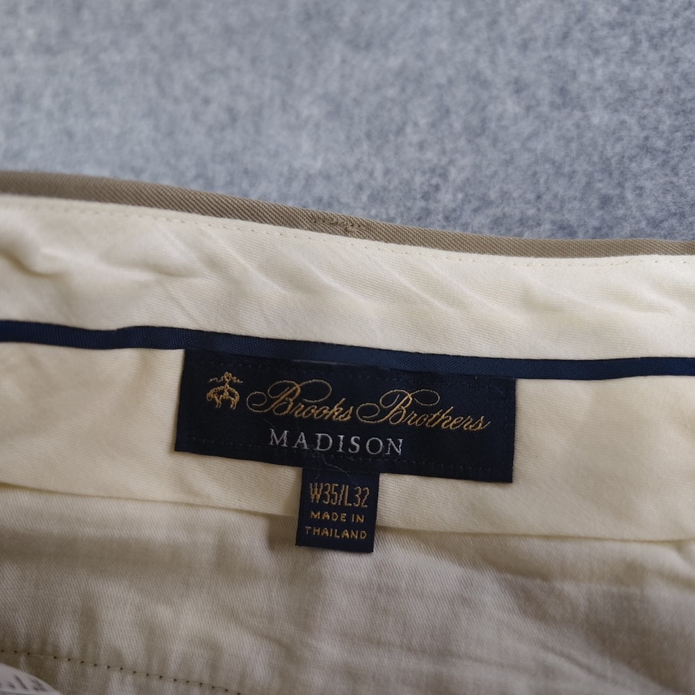 Brooks Brothers Madison Dress Pants Mens 35x32 Tan Pleated Cuffed 100% Wool - Picture 9 of 12